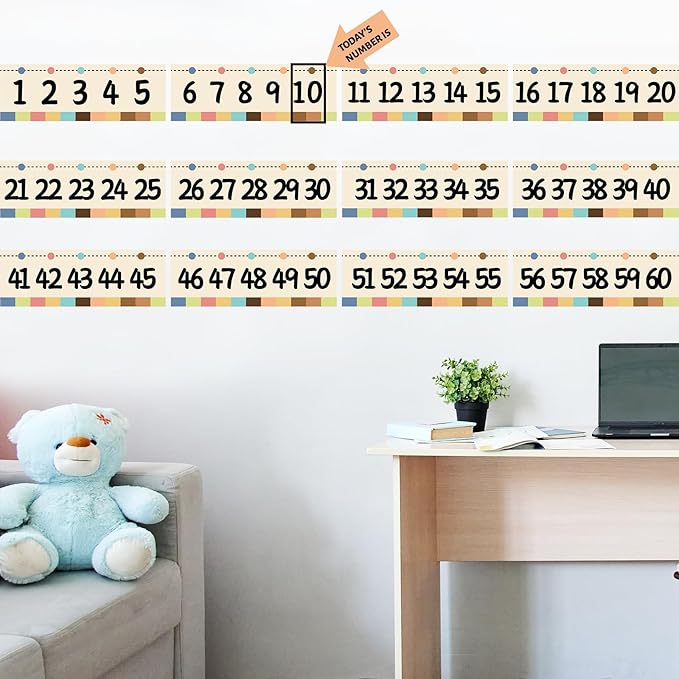 Number Bulletin Board -20 to 120 for Wall Classroom, Boho Bulletin Border Trim Decor, Boho Home-School Classroom Math Learning Supplies for Teachers Students