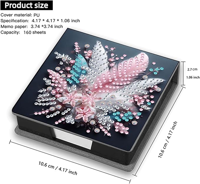 Feather Diamonds Painting Kit Note Box,Memo Paper Storage Box Diamond Art,Sticky Note Holder Diamond Art,Diamond Painting Memo Pad For Office Desk. (Feather)