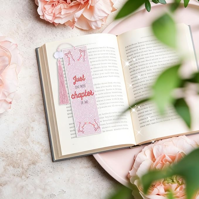 8 Pieces Christian Bible Verse Diamond Art Bookmarks 5d Christian Beaded Bookmark Acrylic Tassel Bookmark for DIY Making Beginners Adults Arts Craft Supplies (Pink Bow-1)