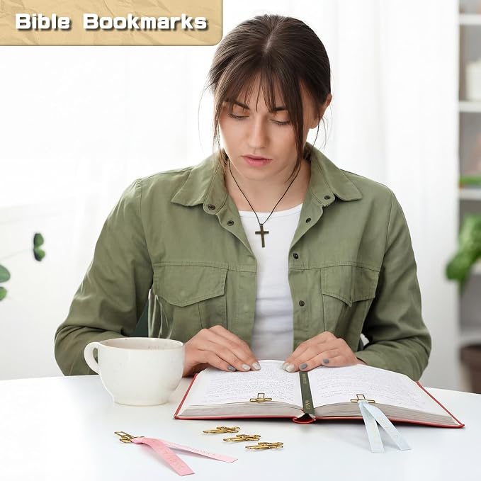 Resurhang 80 Pack Heart Cross Paper Clips with Ribbons 40 Gold Bible Paper Clips 40 Christian Bookmark Ribbons Bible Study Journaling Supplies Easter Eggs Fillers Women Christian Gifts