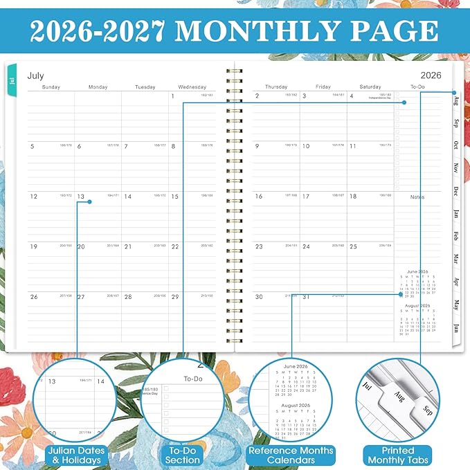 Planner 2026-2027 - 2026-2027 Planner Weekly and Monthly, July 2026 - June 2027, 9" x 11", Academic Planner 2026-2027, Calendar Planner, Printed Tabs, Holidays, Twin-wire Binding