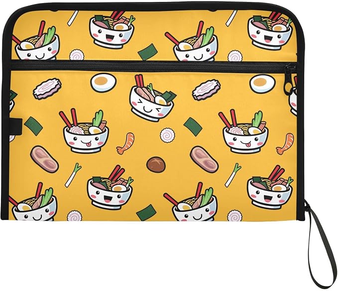 Japanese Food Pattern File Folders,Plastic Folders with 13 Pockets,Expandable File Folder for Documents School Students Office,Aesthetic Folder with Labels A4 Letter Size