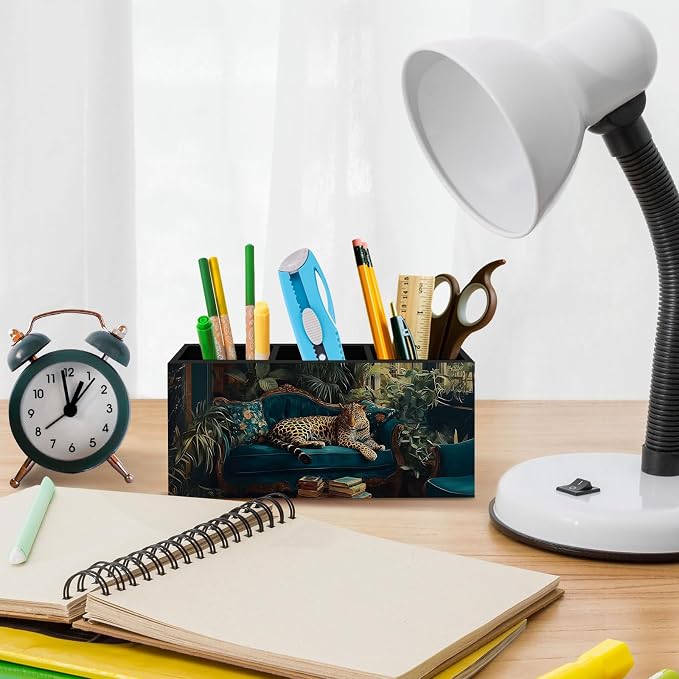 Trendy Retro Leopard Pen Pencil Holder for Desk, Maximalist Preppy Leopard Office Desk Accessories, Funky Cheetah Pen Holders Organizer for Classroom Office Desk