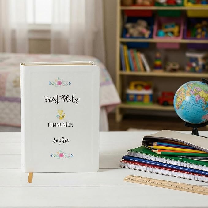Personalized First Communion Bible with Name Engraved for Girls, White - NABRE Translation, Custom Holy Bible for Study & Communion, Religious Christian Catholic Keepsake Gift