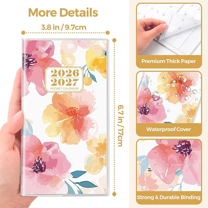 SKYDUE Pocket Calendar 2026-2027, 24-Month Small Monthly Pocket Planner Jan 2026- Dec 2027 for Purse, 6.7" X 3.7", Perfect for On-the-Go Planning and Organization
