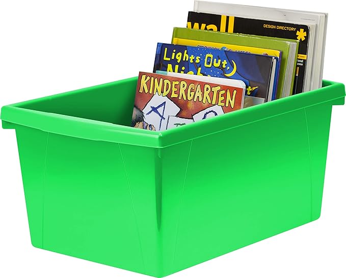 Storex 5.5 Gallon Storage Bin – Plastic Classroom Organizer for Books and Supplies, Green, 1-Pack (61485C06C)