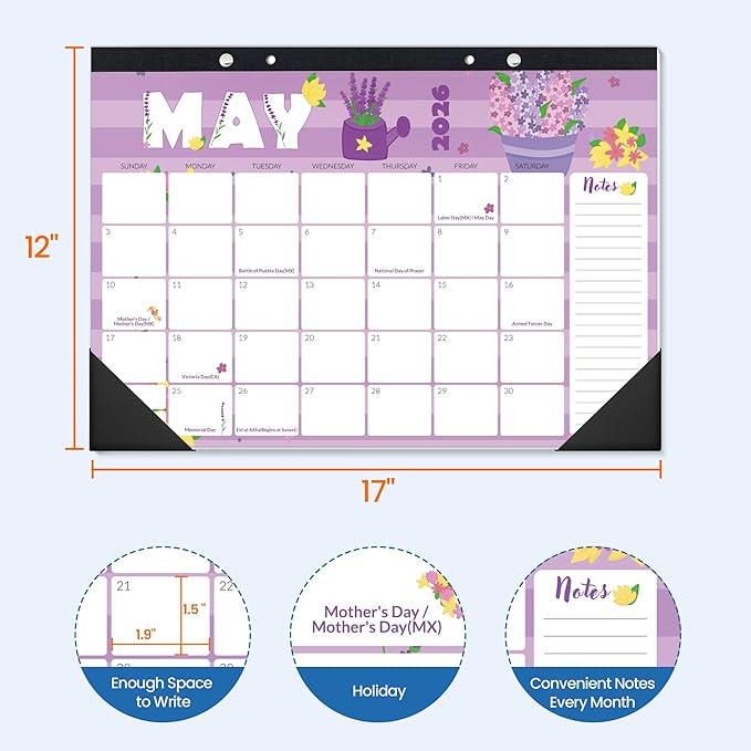 SUNEE Desk Calendar 2026 17x12, 18 Months, Apr. 2026 to Sep. 2027, Academic Calendar 2026-2027, School Year Large Desktop Calendar Monthly for Teacher, Cute with Note