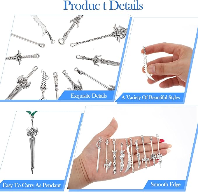 20 Pcs Antique Sword Bookmark, Metal Vintage Knife Charms Silver Sword Pendants Keychain Mini Ancient Knife Accessory Gift for Book Lovers DIY Keychain Necklace Craft Gift