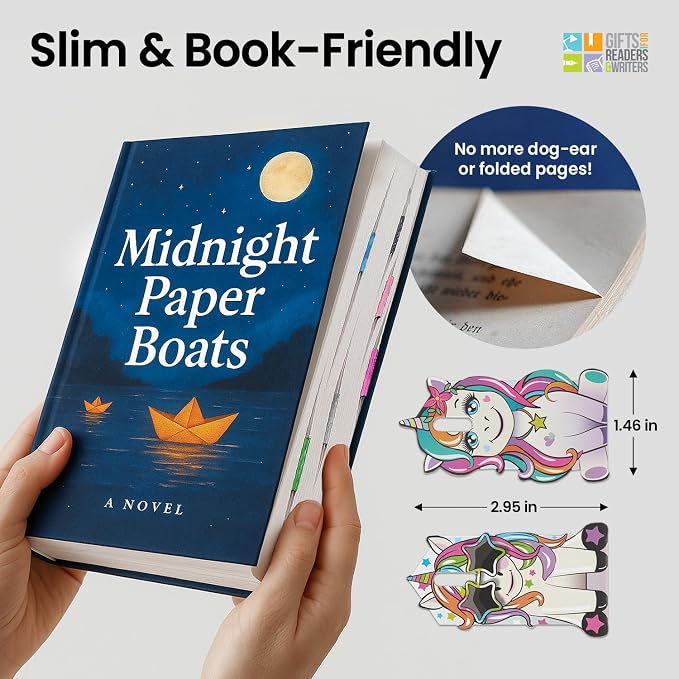 Gifts for Readers & Writers Linemarker Magnetic Bookmarks for Women & Men Unicorn, Set of 2 Magnet Bookmark Clips, Magnetic Page Holder & Book Marker for Reading with Cute Bookmarks Design for Kids