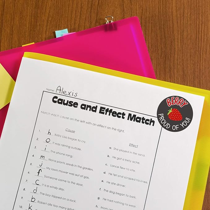 Motivational Homework Lesson Stickers / 500 School Classroom Grading Label Roll / 1.5" Bright Teacher Round Decals / 8 Uplifting Student Reward Designs/Made in The USA