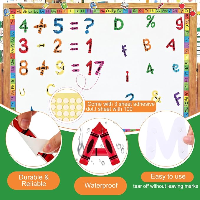 221 Pcs Crayon Bulletin Board Letters, Round Alphabet Number Punctuation Symbol Combo Letter Cutouts, Colorful Classroom Decoration for Summer School Chalkboard Whiteboard Poster Wall
