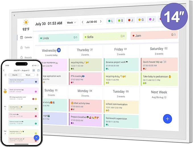 Digital Calendar, Smart WiFi Electronic Calendar&Chore Chart, IPS Touch Screen HD Display for Family Schedules, Share Moments Instantly from Anywhere (14)