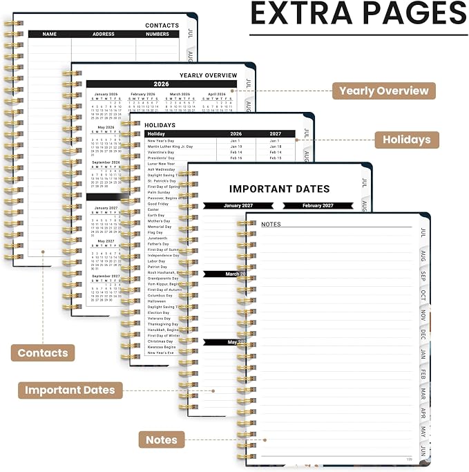 Planner 2026–2027, Academic Planner Weekly and Monthly Calendar Jul 2026 – Jun 2027 Hardcover Planner with Tabs and Pocket, Spiral Bound Agenda Book for Student & Teacher, 6.3" x 8.5", Moonlit Wilderness