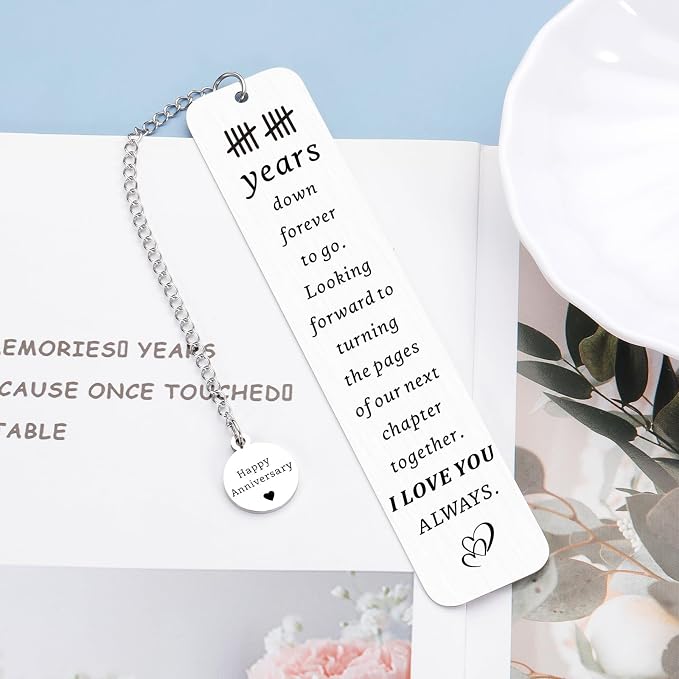 10th Anniversary Tin Gifts for Wife Husband Couples 10 Year Anniversary for Her Him - Cute Bookmarks for Ten Years Wedding Aniversario Gift for Women Men 10 Years Down Forever to Go