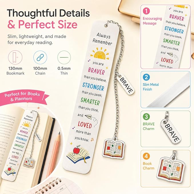 Back to School Supplies for Kids Girls Boys, Kindergarten School Supplies for Kid Girls Teens, Dorm Room Essentials Girl Boys 5th 6th Students, Senior Night Gift Bookmark
