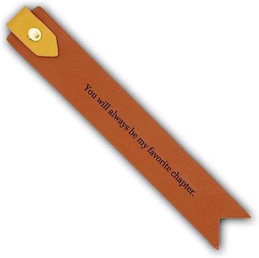 Engraved Leather Bookmark in Terracotta - You Will Always Be My Favorite Chapter, Genuine Leather Traditional Relationship Gift for 3rd Year Wedding Anniversary for Him & Her, Sentimental Keepsake