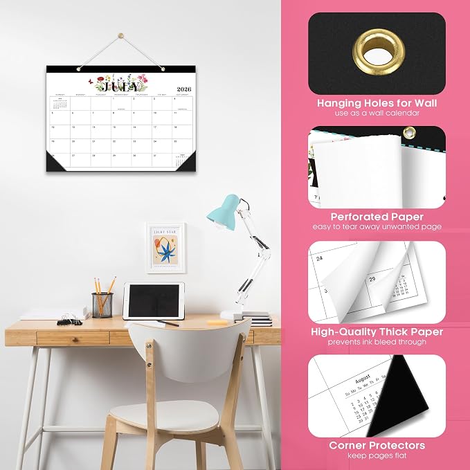 Desk Calendar 2026-2027, 18-Month Calendar Runs from July 2026 to December 2027, Large 17" x 12" Monthly Desktop & Wall Calendar for Home & Office - Soft Botanica