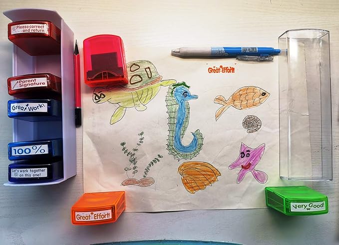 Teacher Stamps - 8pcs Self Inking Motivational Encouraging and Colorful Set for Parent and Home Setting