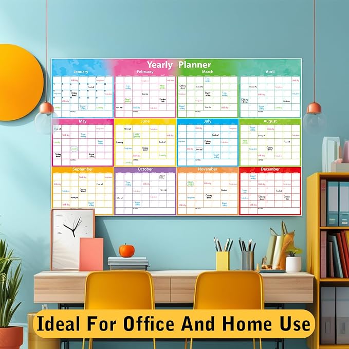 Large Wall Calendar Dry Erase,MoShining, Extra Large 59 x 37 Inch Watercolor Foldable Poster, Reusable Planner for Wall, Colorful Organizer for Office Home Classroom