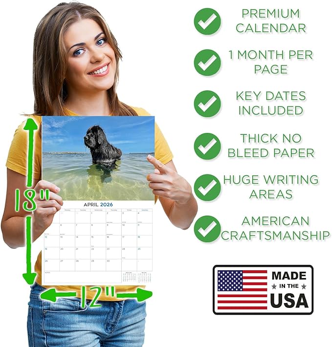 2025 2026 Newfoundland Calendar - Dog Breed Monthly Wall Calendar - 12" x 18" Open - Thick No-Bleed Paper - Giftable - Academic Teacher's Planner Calendar Organizing & Planning - Made in USA