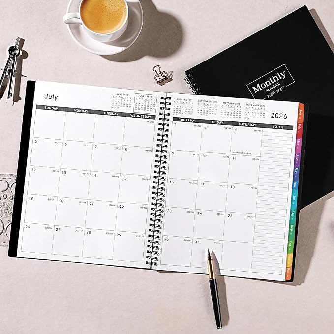Monthly Planner 2026-2027 - JUL. 2026 - DEC. 2027, Planner 2026-2027 with Colorful Tabs, 8.5" x 11", 26-27 Monthly Planner/Calendar with Pocket, Thick Paper, Twin-Wire Binding - Black