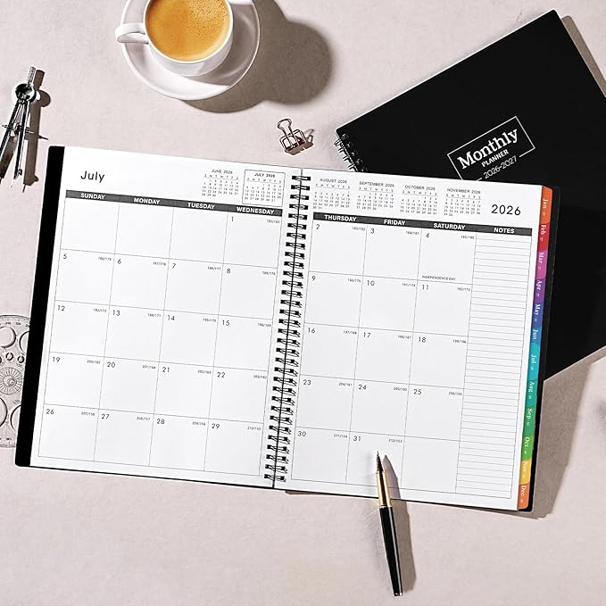 Monthly Planner 2026-2027 - Academic Planner 2026-2027, JUL. 2026 - DEC. 2027, Calendar planner with Colorful Tabs, 8.5" x 11", 26-27 Monthly planner/Calendar with Pocket, Thick Paper, Twin-Wire Binding - Black