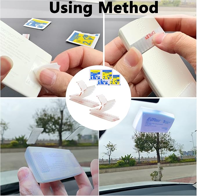 4 Pcs (2 Sets) EZ Pass Mounting Strips for EZ Pass/IPass/IZoom/Sunpass Cars/EZPass Windshield Toll Transponder Holders Reclosable Fastener Peel Dual Lock Strips with Adhesive