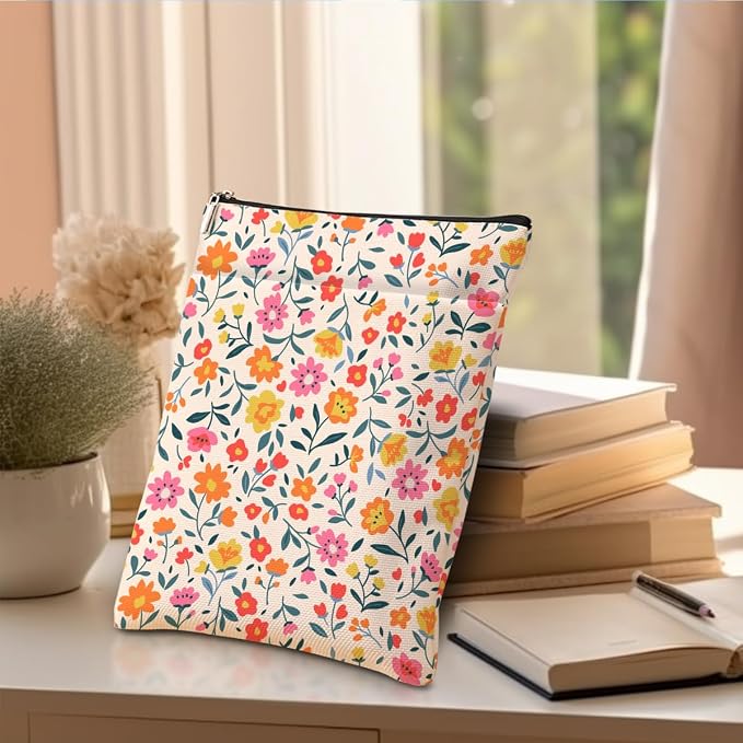 jeilink Book Sleeve Book Protector Book Pouch Book Lovers Gifts Bookish Gifts Book Cover with Zipper for Hardcover Paperback Washable Wildfloral Printed Gift Bag for Women Teacher Birthday, BookCover