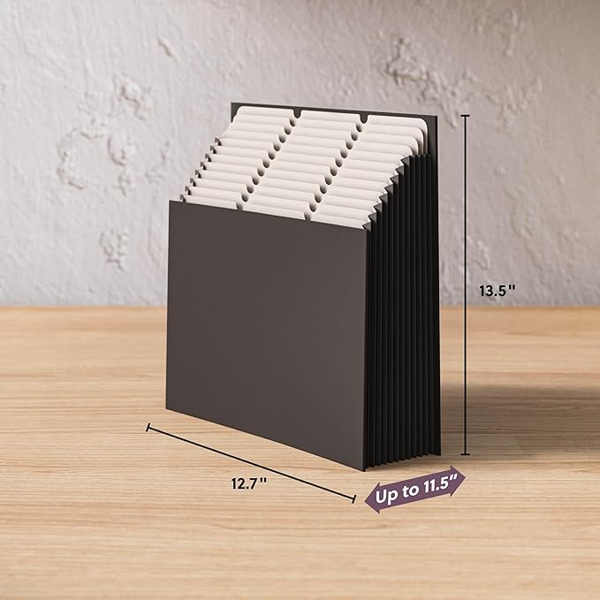 Smead Expanding 12-Pocket Stadium File, 12.75" x 13.75" x up to 11.75", Black Natural Linen (70227)