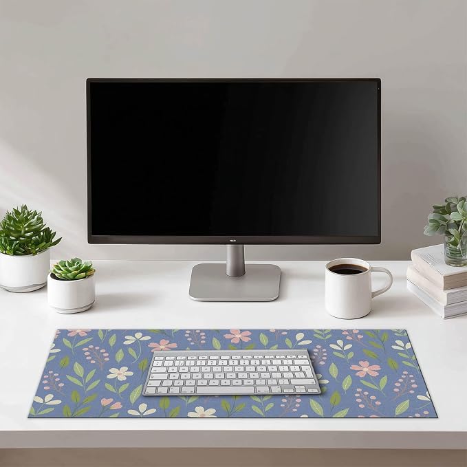 HOMETITUTE Blue Floral Mouse Pad XL Desk Pad 31.5 x 11.8 Inch Large Extended Keyboard Mat Non Slip Computer Mouse Pads Waterproof Desk Mat for Office Home Accessories Gaming Workspace