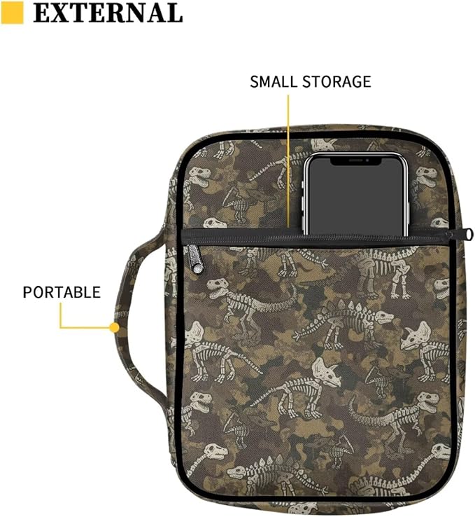 Coldinair Camouflage Dinosaur Bible Covers for Women Bible Case with Bookmark Large Carrying Book Case Church Bag Protective with Pocket and Zipper