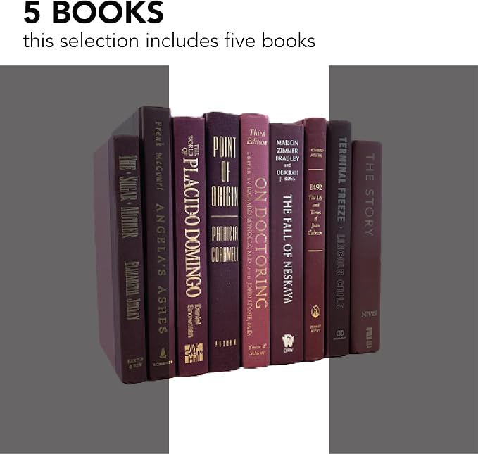 Decorative Accent for Home Decor – Real Books by Color® Interior Styling Piece for Bookshelf, Coffee Table, Design Display (Set of 5, Maroon)