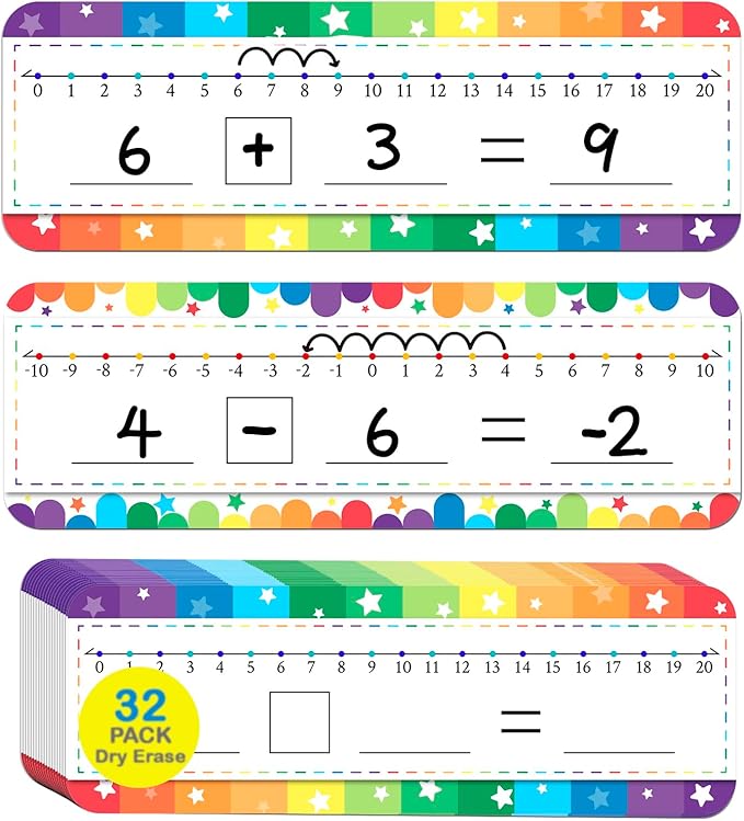 32 Pack Number Line Dry Erase White Board Double Sided Classroom Must Haves Math Manipulatives Teacher Supplies for Kindergarten Elementary Special Education Students Homeschool 12"x4"