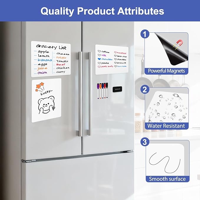 Magnetic Whiteboard Sheets for Fridge, 3 PCS 11" x 14" Small Refrigerator Dry Erase Boards for Kitchen Planner and Organizer, 5 Markers and 1 Erase Included