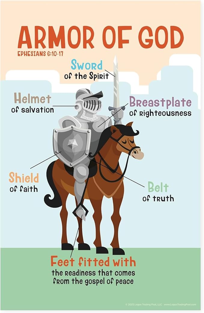 Bible Posters For Kids - Armor of God, 11"x17" Laminated Sunday School Posters For Christian Classroom Decor, Sunday School Decorations For Classroom & Church Nursery Decor