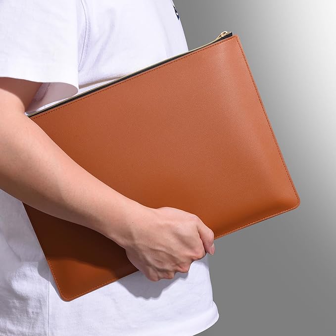 Enyuwlcm PU Leather A4 File Folder Zipper Document Holder Envelope Folder Case for Receipt Contract (1, Brown)