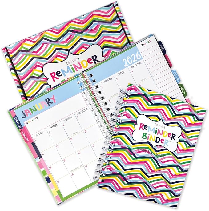 Reminder Binder 2026-2027 Planner – 18-Month Weekly & Monthly Calendar, 361 Stickers, Tabs, Hardcover, Elastic Closure, Pockets, To-Do Lists, Keepsake Gift Box
