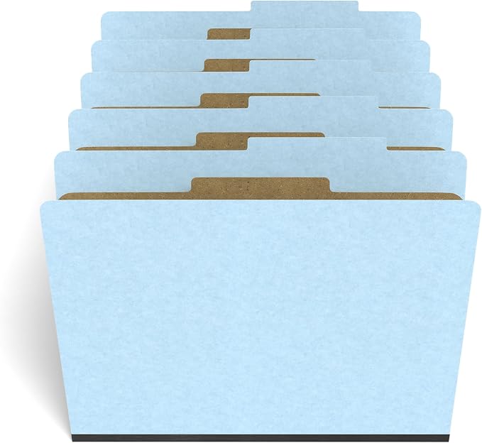 Staples Pressboard Classification Folder, Letter Size, 1 Divider, 2/5‑Cut Top Tab, Light Blue, Durable Construction, 20/Box