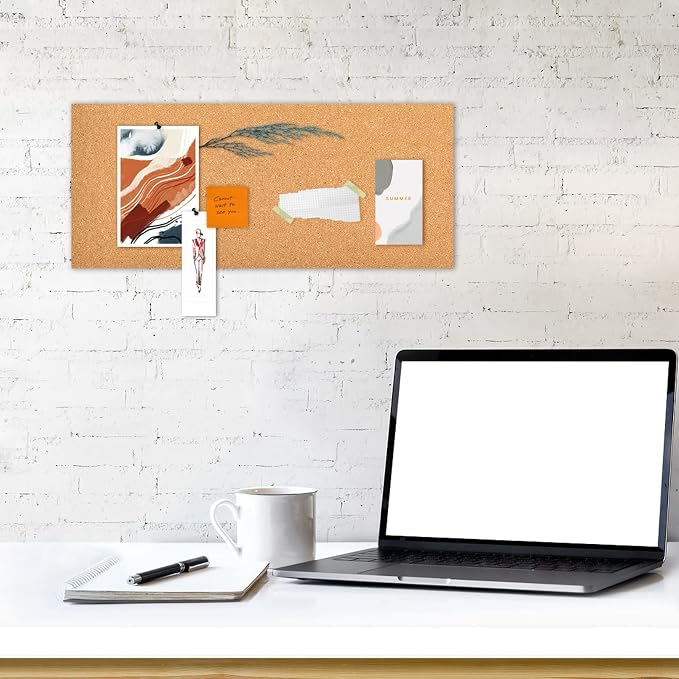 17x8 Cork Board Tiles Bulletin Board, 1/4" Thick Self-Adhesive Cork Boards for Walls, Cork Tiles Vision Board for Home, Office, School, Bulletin Board Decorations(6mm,12pc)