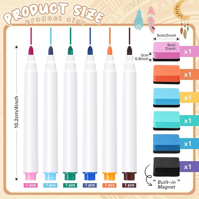 24 Pcs Dry Erase Pocket Reusable Sleeves 10" x 14" Clear Plastic Sheet Protectors with Markers and Mini Dry Erasers for Paper(Advanced Boho)