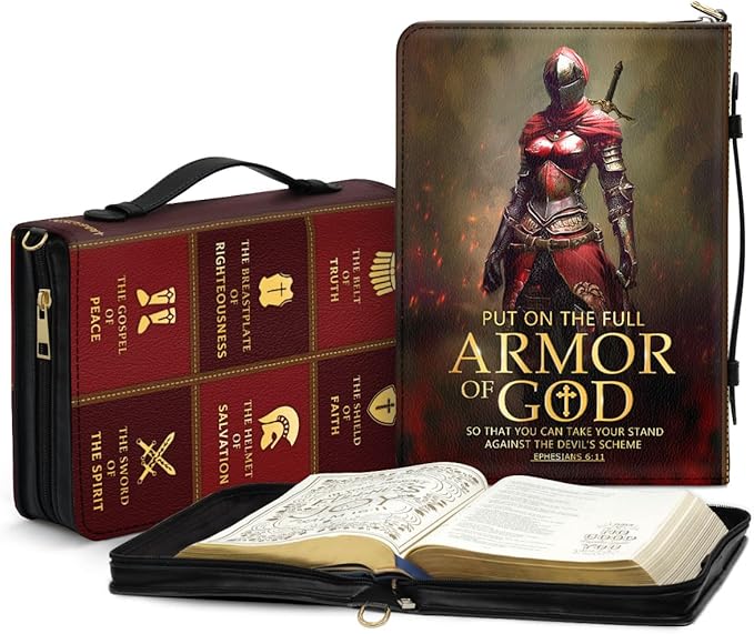 Jesuspirit Bible Covers for Men - Armor of God Bible Cover - Christian Bible Cover with Faith Scripture - Religious Appreciation Gifts for Pastor, Father's Day Gifts (E - Armor of God Female, Medium)