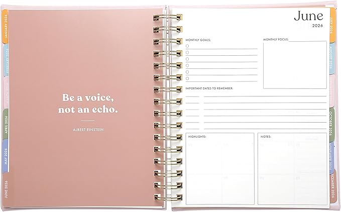 WORLD TRAVELER 2026 Planner Weekly and Monthly - 7'' x 8.75'' Hard Cover January December Spiral Daily Planner 2026 To Do List, Size 7X8.75, White/Golden Peony