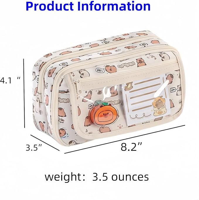 Cute Kawaii Pencil Case Pouch Cartoon Pen Box Holder Organizer for Office Workspace Supplies Desk Accessories Travel Essentials Aesthetic Trendy Cool Stuff Gift Large Capacity (Pink Kapibala)