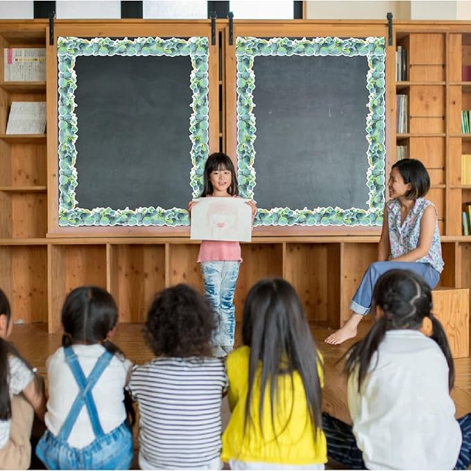66ft Eucalyptus Bulletin Board Borders Summer Greenery Leaf Plant Theme Rolled Border Trim for School Classroom Blackboard Office Workplace Chalkboard Sage Green Themed Party Wall Decor