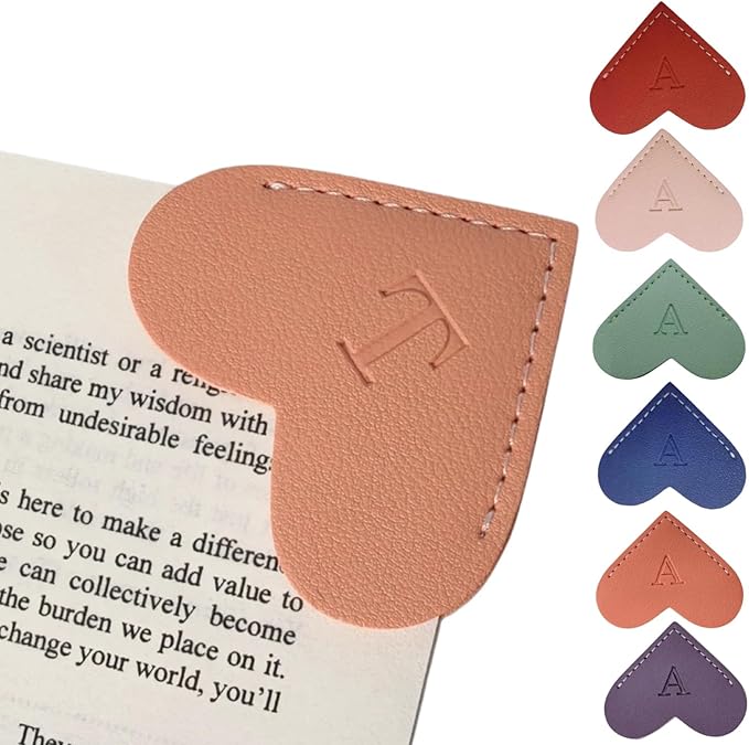 Personalized Leather Heart Bookmarks with Initials, 26 Letters Custom Corner Book Mark for Reading Women,Teacher, Student, Book Lovers Book Marker, Meaningful Gifts(Purple & Orange,T)