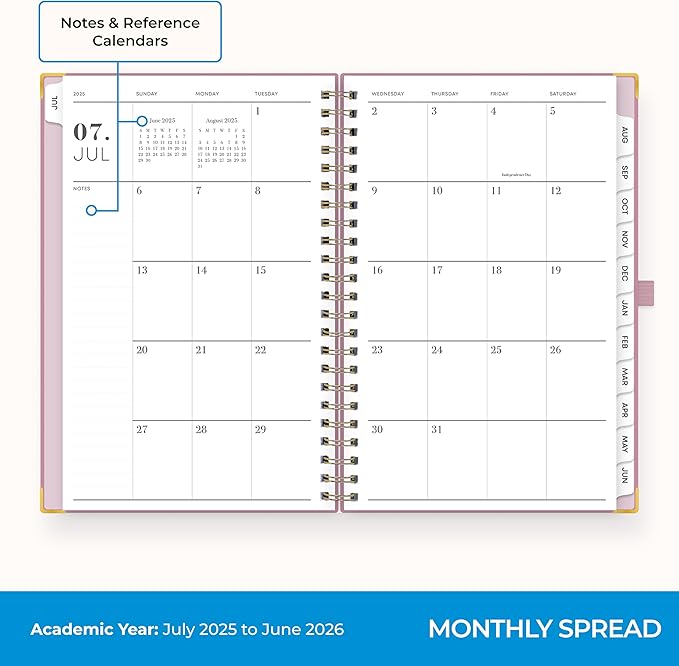 Blue Sky 2025-2026 Weekly and Monthly Academic Year Planner Calendar, July 2025 - June 2026, 5" x 8", Faux Leather Cover, Wirebound, Storage Pocket, Laminated Tabs, Imperial Rose