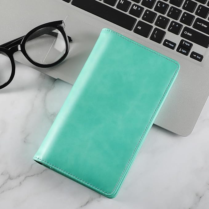 MaxGear Business Card Organizer Book, Holds 240 Cards, Portable PU Leather Business Card Holder with Clear Sleeves, Professional Card Binder for Office, Meetings, Networking, Turquoise