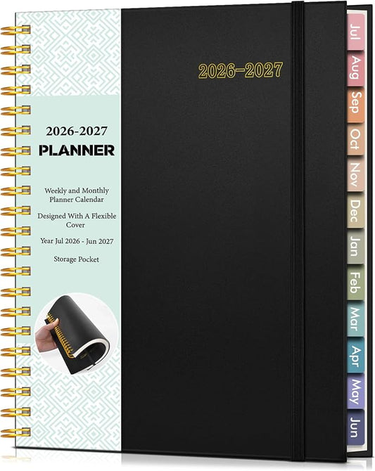 Academic Planner 2026-2027, Weekly and Monthly Calendar Planner from July 2026 - June 2027, 8.5" x 11" A4 Large Daily Agenda Book with Tabs, Flexible Cover, College School Organizer for Student Teacher, Black