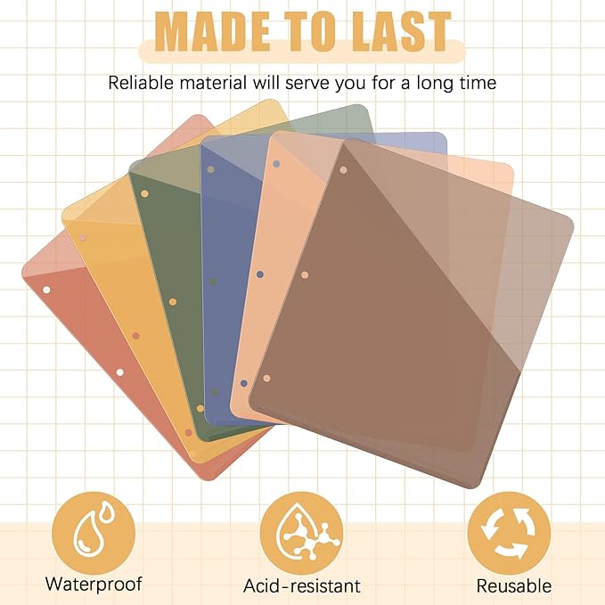 Maitys 30 Pack Binder Pockets 3 Hole Punch Clear Plastic Document Folders Binder Organizer Store Letter Size 8.5x11 Inch Paper Folders with Pockets Slash File Jacket for Office (Simple Color)