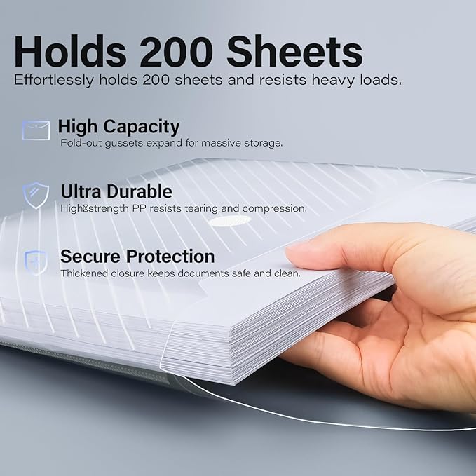 60 Pack, Plastic Envelopes – Transparent Waterproof Reusable File Folders for A4 Letter Sized Documents, Receipts, Photos & Office/School Use (60)